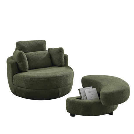 Oversized Upholstered Swivel Chair With Storage Ottoman - Omega Lifestyles
