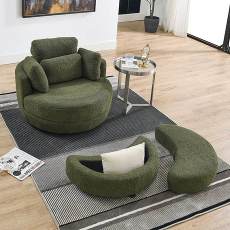 Oversized Upholstered Swivel Chair With Storage Ottoman - Omega Lifestyles