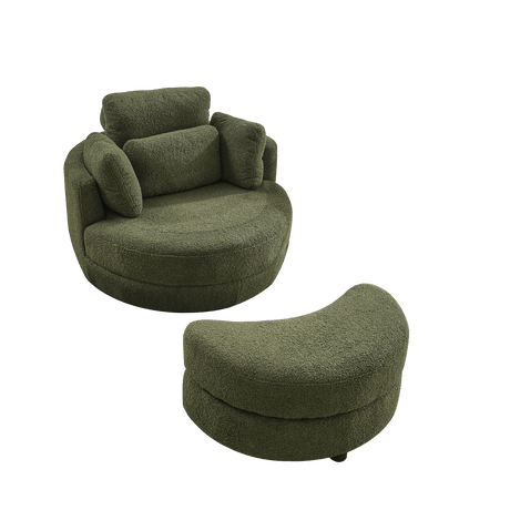 Oversized Upholstered Swivel Chair With Storage Ottoman - Omega Lifestyles