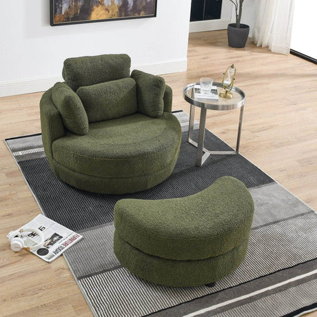 Oversized Upholstered Swivel Chair With Storage Ottoman - Omega Lifestyles