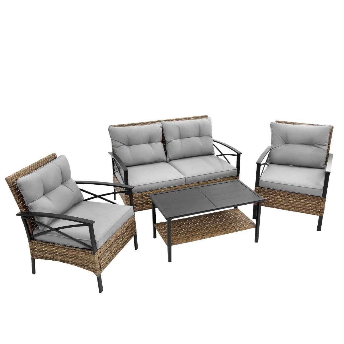 Patio 4 - Piece Grey Steel Outdoor Dining Sofa Set - Blissora - Omega Lifestyles