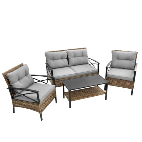 Patio 4 - Piece Grey Steel Outdoor Dining Sofa Set - Blissora - Omega Lifestyles