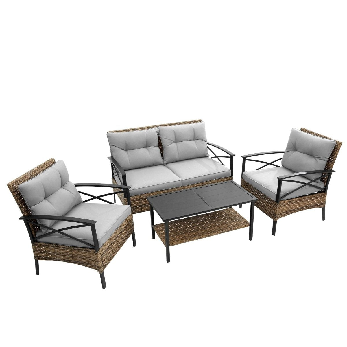 Patio 4 - Piece Grey Steel Outdoor Dining Sofa Set - Blissora - Omega Lifestyles