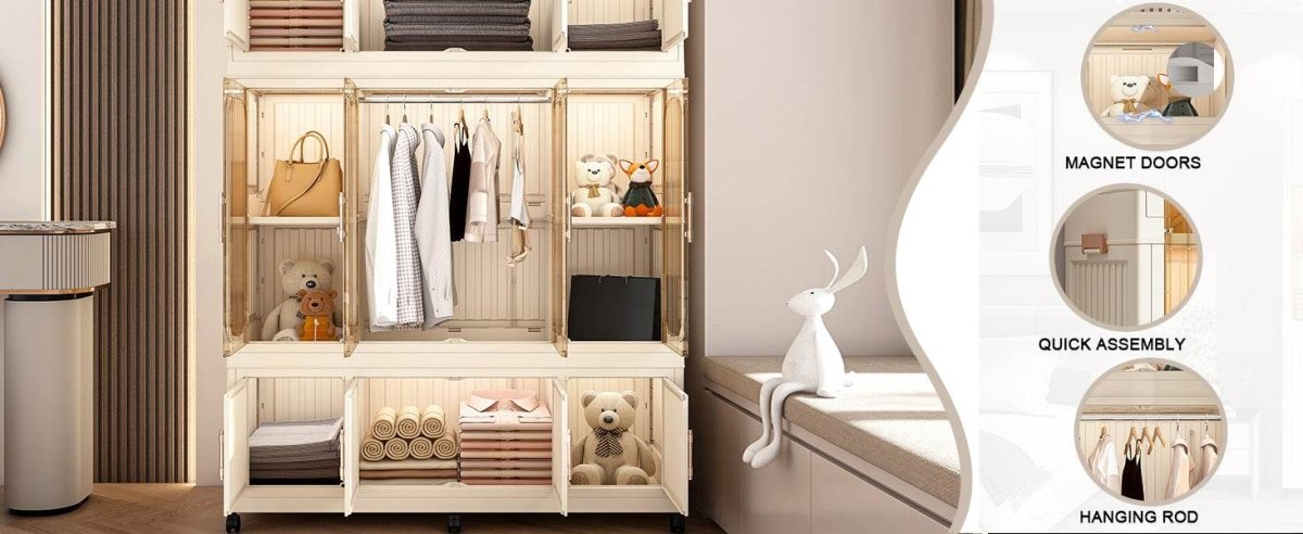 Portable Wardrobe Closet Organizer With Magnetic Doors - Omega Lifestyles