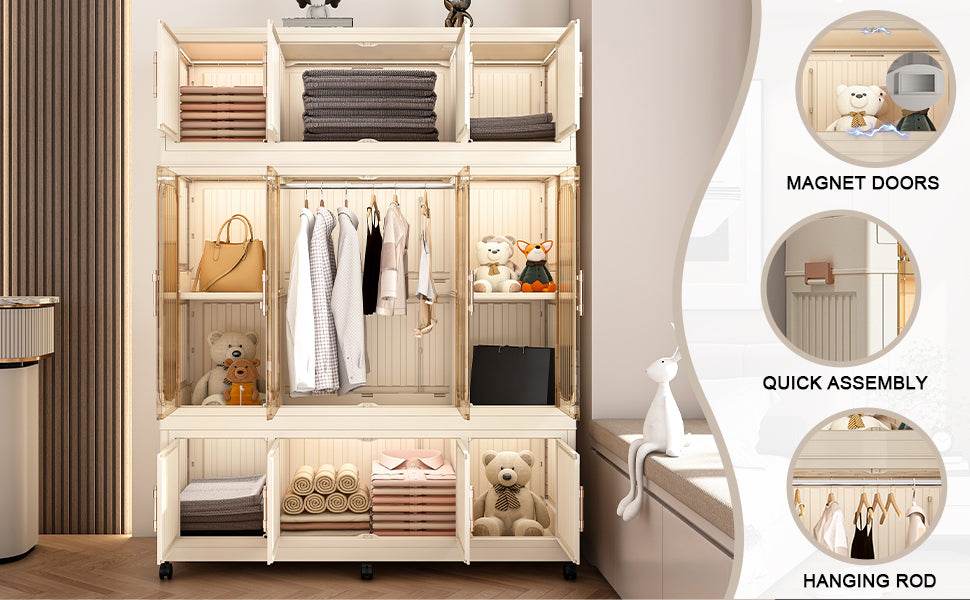 Portable Wardrobe Closet Organizer With Magnetic Doors - Omega Lifestyles