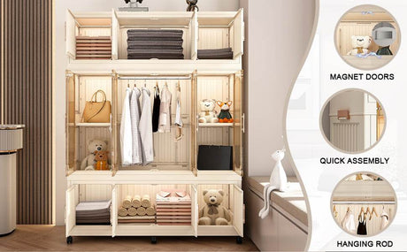 Portable Wardrobe Closet Organizer With Magnetic Doors - Omega Lifestyles