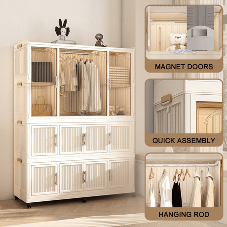 Portable Wardrobe Closet Organizer With Magnetic Doors - Omega Lifestyles