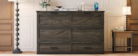 Queen Farmhouse Murphy Cabinet Bed With Charging Station - Omega Lifestyles