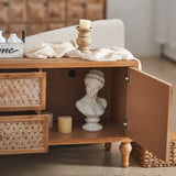 Rattan Mid Century Wood TV Stand With Storage - Omega Lifestyles