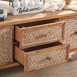 Rattan Mid Century Wood TV Stand With Storage - Omega Lifestyles