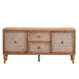 Rattan Mid Century Wood TV Stand With Storage - Omega Lifestyles