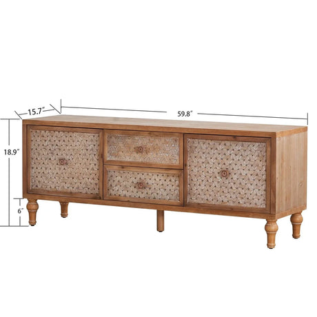 Rattan Mid Century Wood TV Stand With Storage - Omega Lifestyles