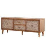 Rattan Mid Century Wood TV Stand With Storage - Omega Lifestyles