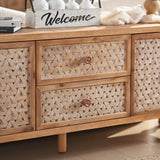 Rattan Mid Century Wood TV Stand With Storage - Omega Lifestyles