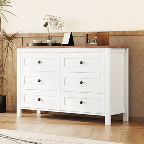 Retro Farmhouse Style Six-Drawer Wooden Dresser - Omega Lifestyles