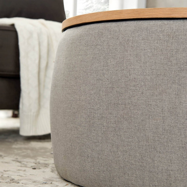Round Linen Upholstered Storage Ottoman With Removable Top - Omega Lifestyles