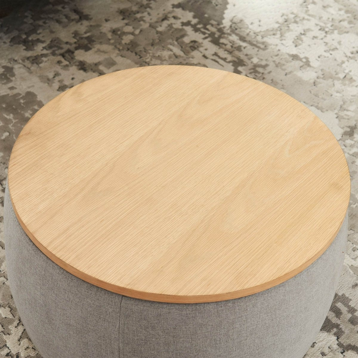 Round Linen Upholstered Storage Ottoman With Removable Top - Sleep Galleria