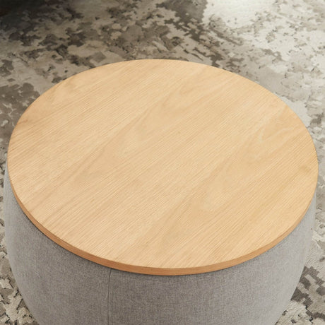 Round Linen Upholstered Storage Ottoman With Removable Top - Sleep Galleria