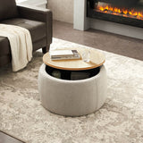 Round Linen Upholstered Storage Ottoman With Removable Top - Sleep Galleria