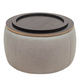 Round Linen Upholstered Storage Ottoman With Removable Top - Sleep Galleria
