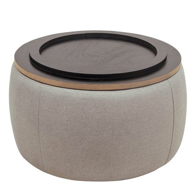 Round Linen Upholstered Storage Ottoman With Removable Top - Omega Lifestyles