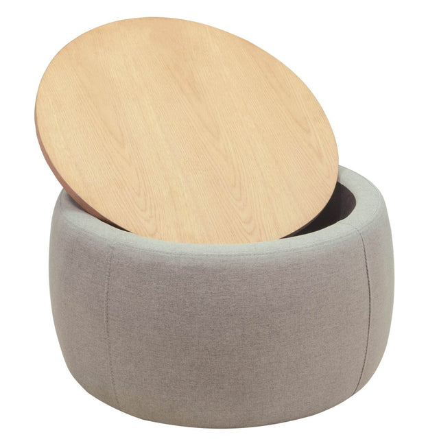 Round Linen Upholstered Storage Ottoman With Removable Top - Omega Lifestyles