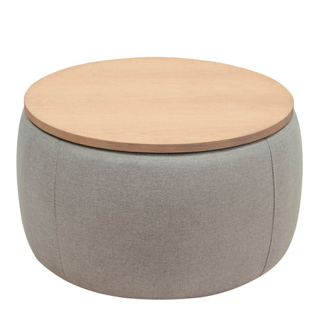 Round Linen Upholstered Storage Ottoman With Removable Top - Sleep Galleria