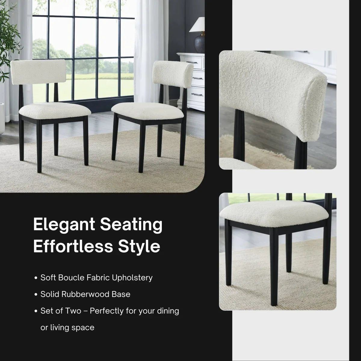 Set of 2 Ellis Boucle Upholstered Dining Chairs - Omega Lifestyles