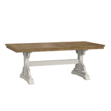 Solid Wood Brown White Trestle Dining Table - Blissora - Omega Lifestyles