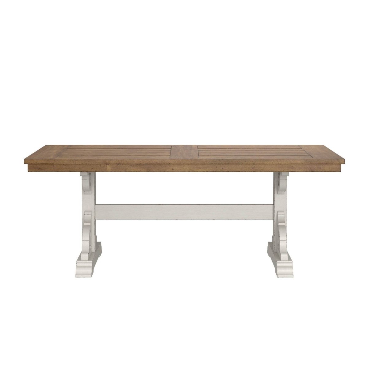 Solid Wood Brown White Trestle Dining Table - Blissora - Omega Lifestyles