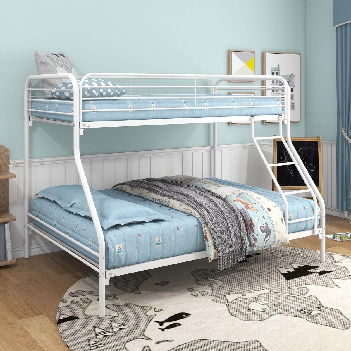Twin - Over - Full Sturdy Metal White Bunk Bed Frame - Blissora - Omega Lifestyles