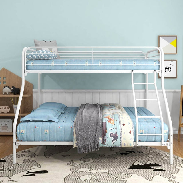 Twin - Over - Full Sturdy Metal White Bunk Bed Frame - Blissora - Omega Lifestyles