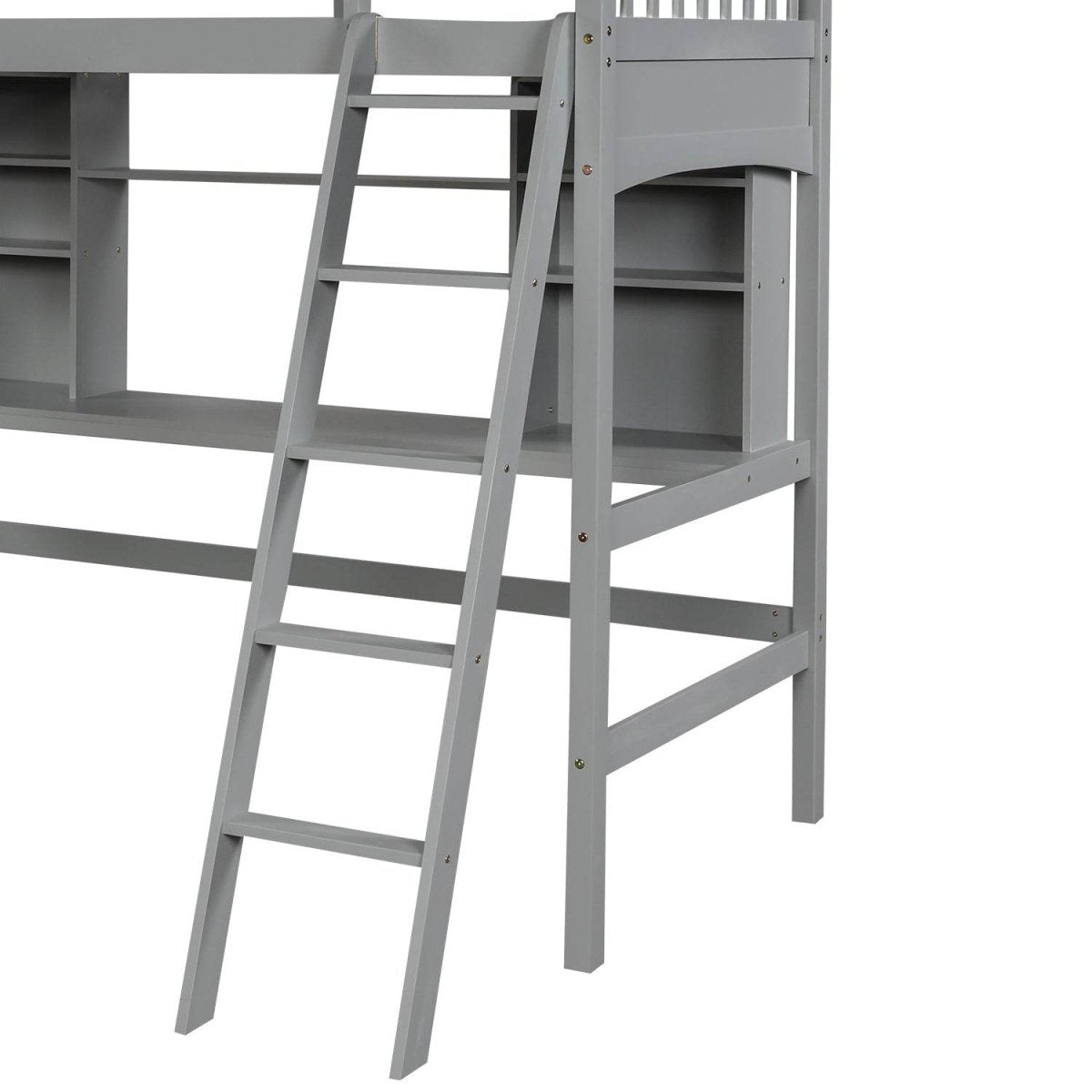 Twin Solid Wood Loft Bed With Desk and Storage Shelves - Blissora - Omega Lifestyles