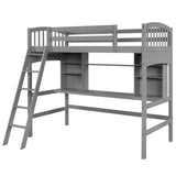 Twin Solid Wood Loft Bed With Desk and Storage Shelves - Blissora - Omega Lifestyles