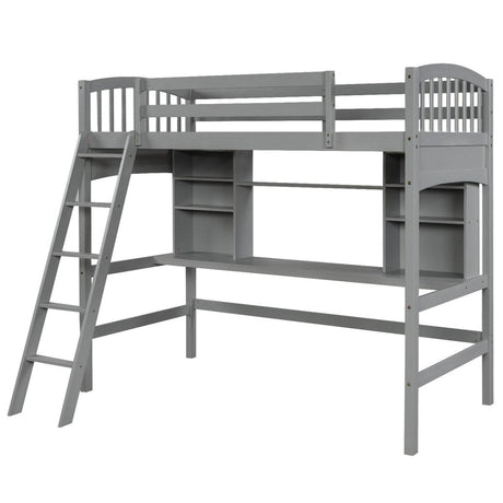 Twin Solid Wood Loft Bed With Desk and Storage Shelves - Blissora - Omega Lifestyles