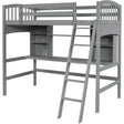 Twin Solid Wood Loft Bed With Desk and Storage Shelves - Blissora - Omega Lifestyles