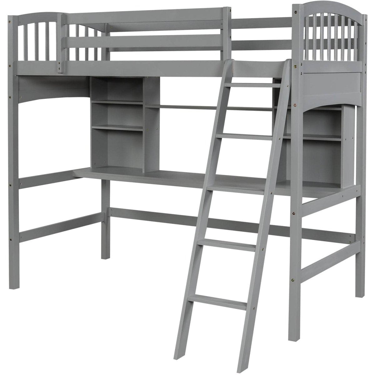 Twin Solid Wood Loft Bed With Desk and Storage Shelves - Blissora - Omega Lifestyles