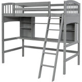 Twin Solid Wood Loft Bed With Desk and Storage Shelves - Blissora - Omega Lifestyles