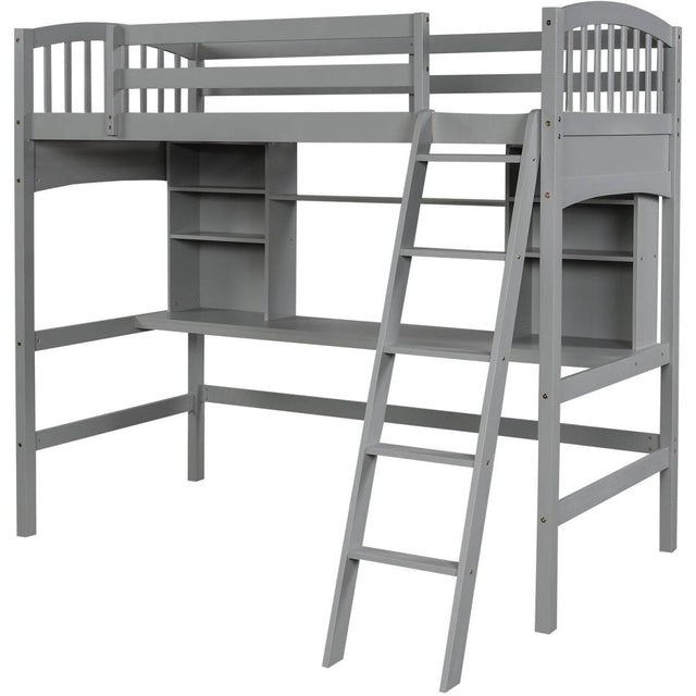 Twin Solid Wood Loft Bed With Desk and Storage Shelves - Blissora - Omega Lifestyles