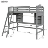 Twin Solid Wood Loft Bed With Desk and Storage Shelves - Blissora - Omega Lifestyles