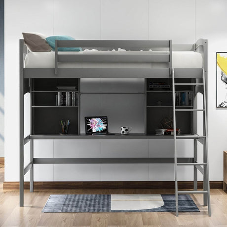 Twin Solid Wood Loft Bed With Desk and Storage Shelves - Blissora - Omega Lifestyles