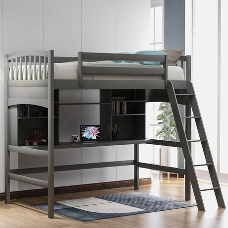 Twin Solid Wood Loft Bed With Desk and Storage Shelves - Blissora - Omega Lifestyles