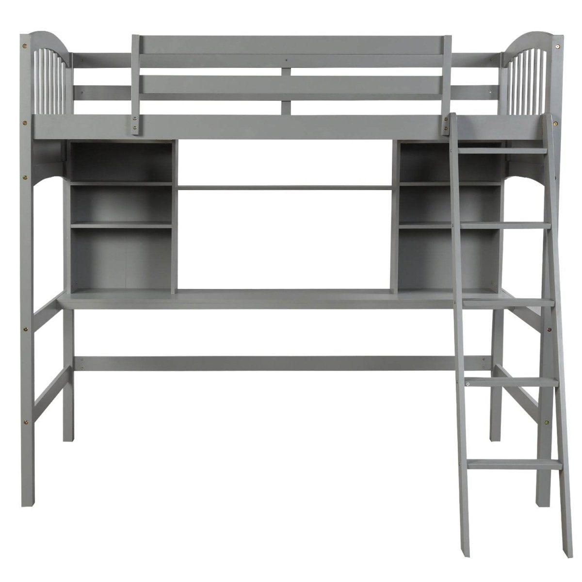 Twin Solid Wood Loft Bed With Desk and Storage Shelves - Blissora - Omega Lifestyles