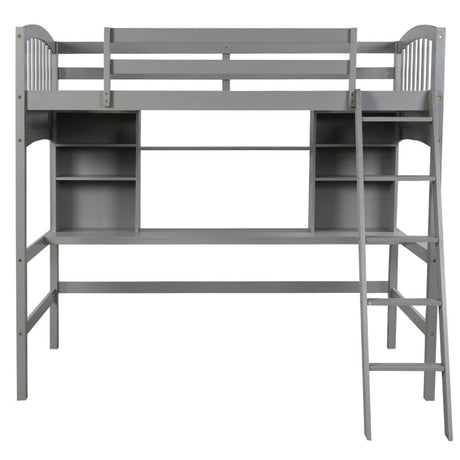 Twin Solid Wood Loft Bed With Desk and Storage Shelves - Blissora - Omega Lifestyles