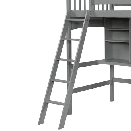 Twin Solid Wood Loft Bed With Desk and Storage Shelves - Blissora - Omega Lifestyles