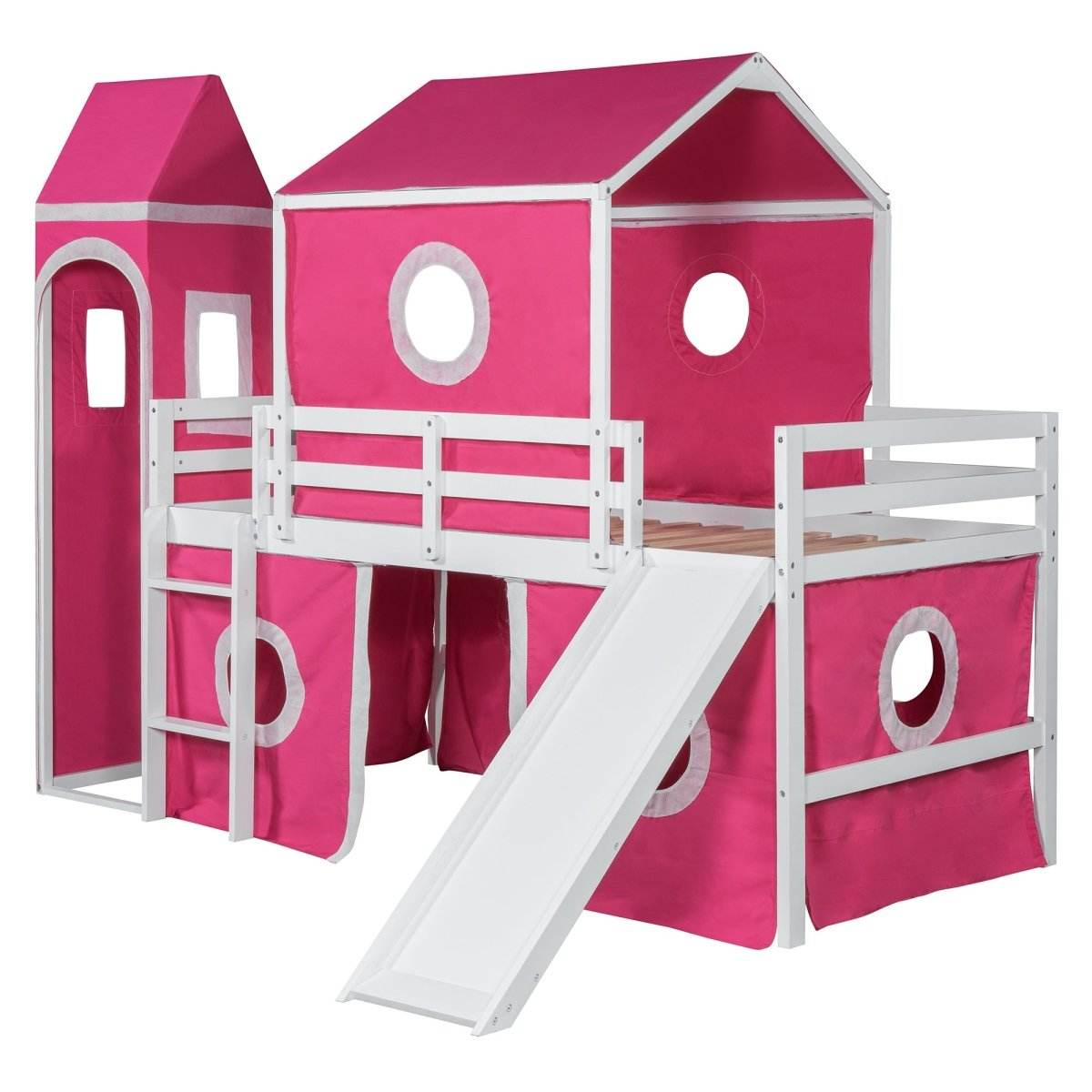 Twin Solid Wood Loft Bed With Slide Tower - Sleep Galleria