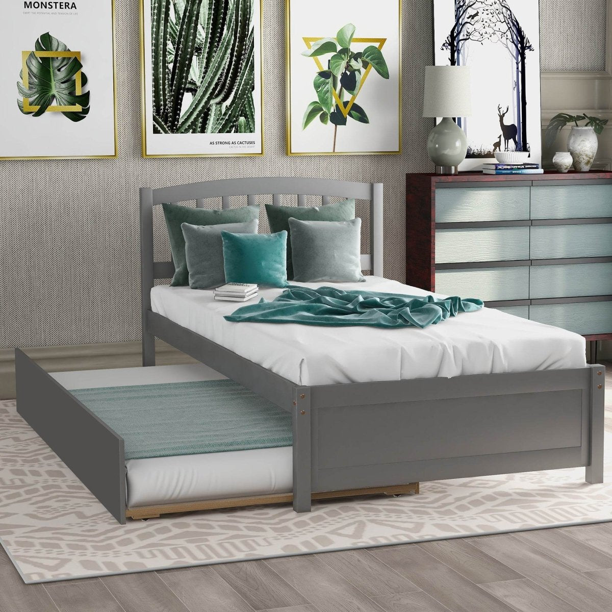 Twin Solid Wood Platform Bed With Trundle - Blissora - Omega Lifestyles