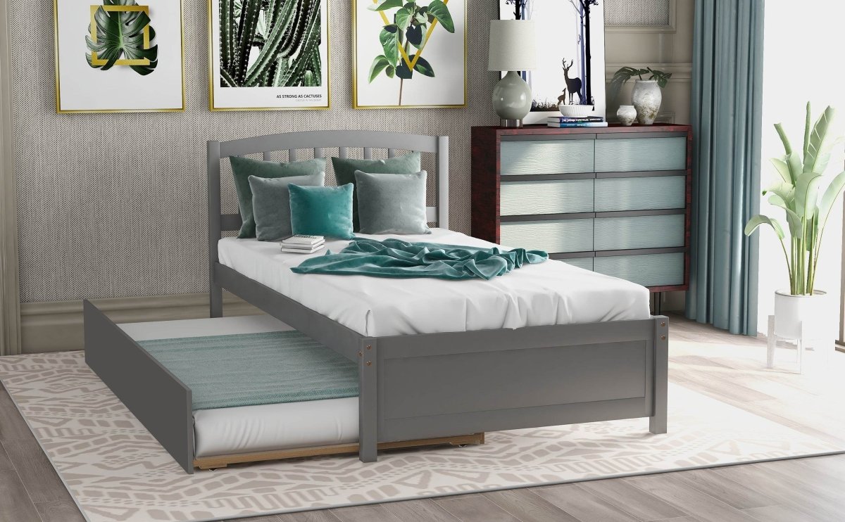 Twin Solid Wood Platform Bed With Trundle - Blissora - Omega Lifestyles