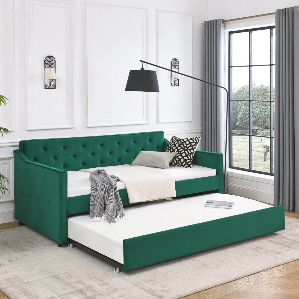 Twin Upholstered Velvet Daybed With Trundle - Sleep Galleria