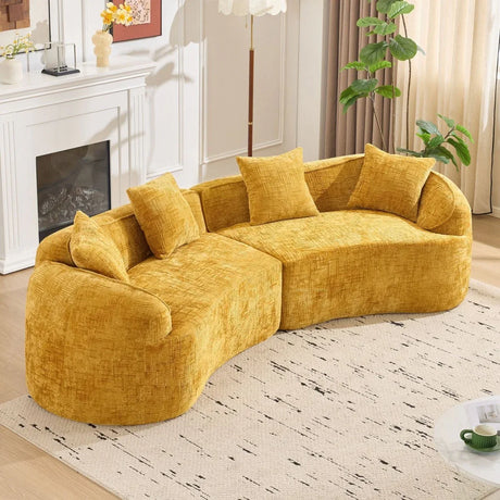 Yellow Curved 4-Seat Medium-Soft Chenille Sofa - Omega Lifestyles